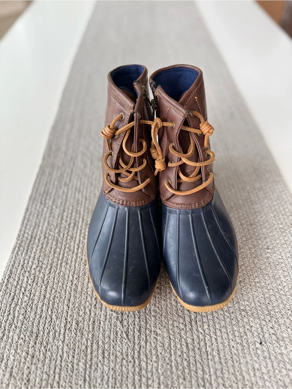 Sperry Girls Saltwater Boot Navy & Brown Duck Boots Size 6